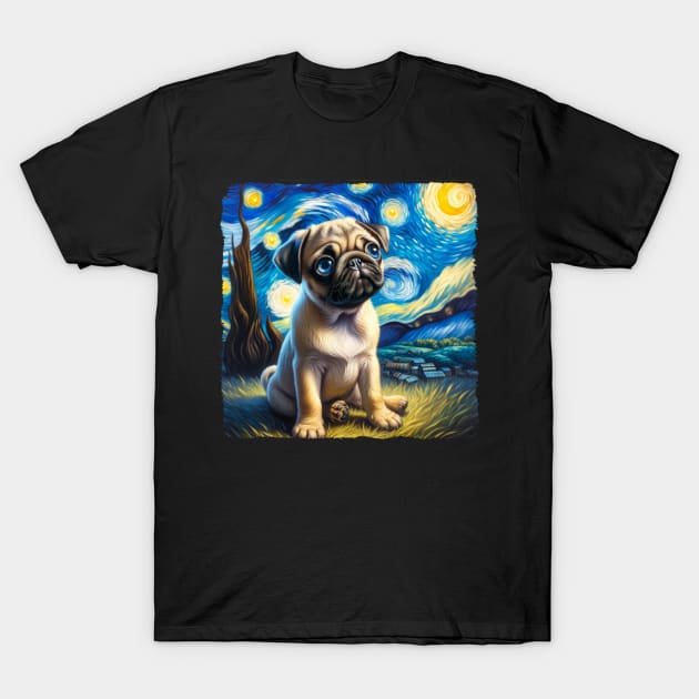 Starry Pug Portrait - Dog Portrait T-Shirt by starry_night